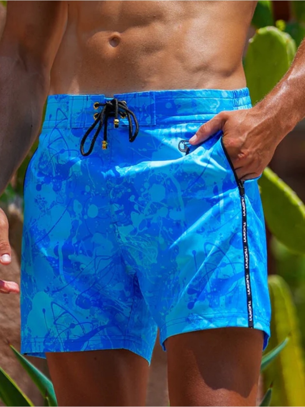 Tucann - Men's Premium Swim Shorts Splatter Swim Shorts Blue - 5"